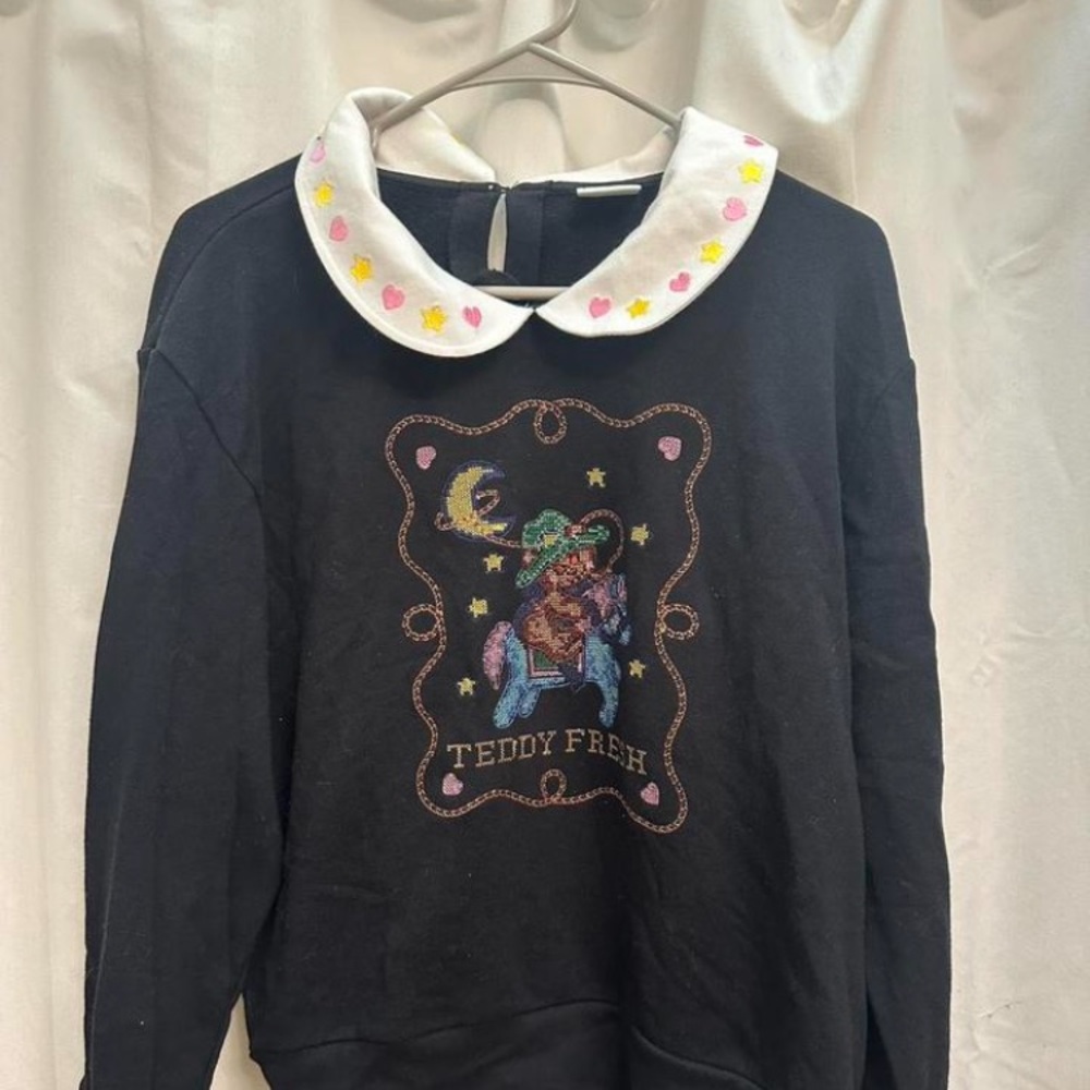 Teddy Fresh Black Sweater with Embroidered Collar